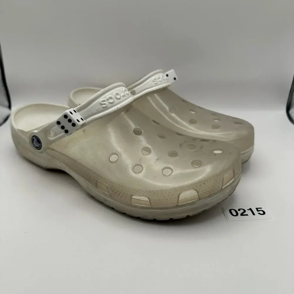 CROCS Classic Men's Size 11 Transpanrent w/ Dice Added White